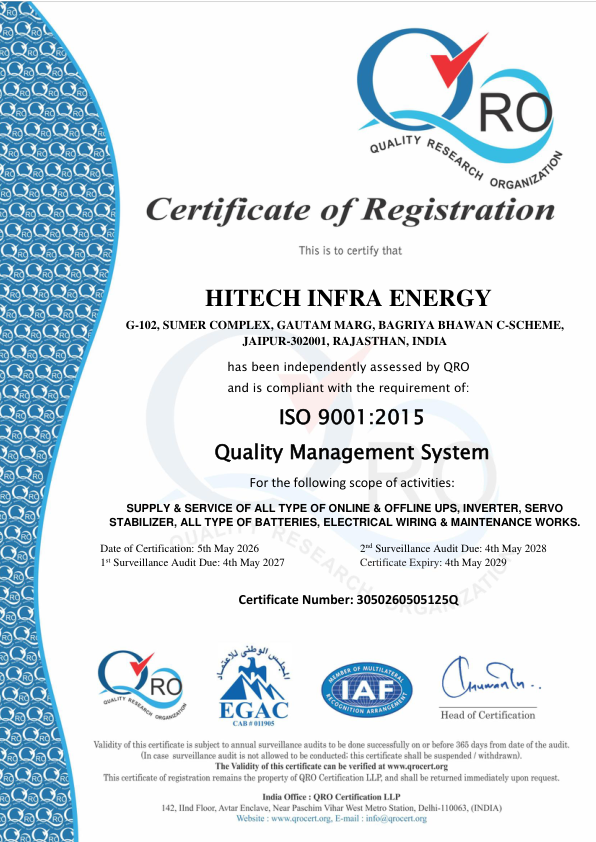 ISO Cetificate for Hitech Infra Energy