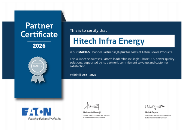 Authorized Channel Partner Certificate from Eaton for Year 2026