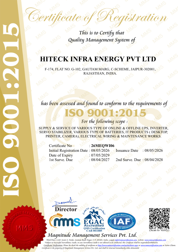 ISO Certificate for Hiteck Infra Energy Pvt. Ltd